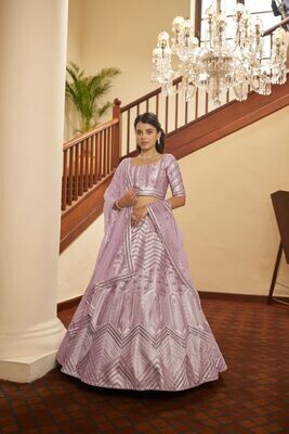 Liliac Color Heavy Bridesmaid Wear Thread Embroidered Lehenga Choli