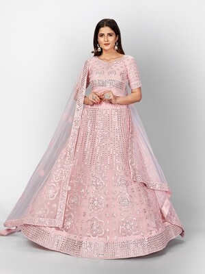 Indian Wear Soft Pink Foil Mirror Worked Lehenga Choli