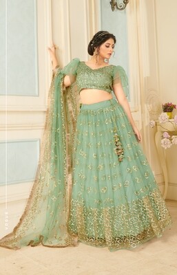 Bridesmaid Wear Sea Green Color Wedding Wear Premium Soft Net Sequence Embroidered Lehenga Choli