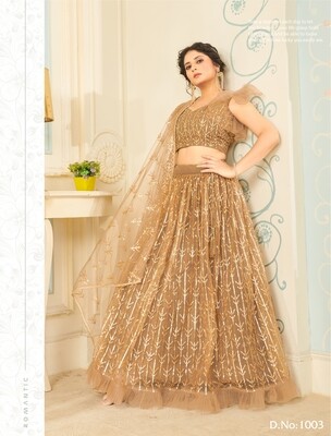 Glamour Presents Beige Color  Wedding Wear Premium Soft Net Sequence Embroidered Lehenga Choli