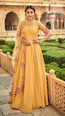 Pure Georgette Heavy Embroidered Anarkali Suit In Yellow