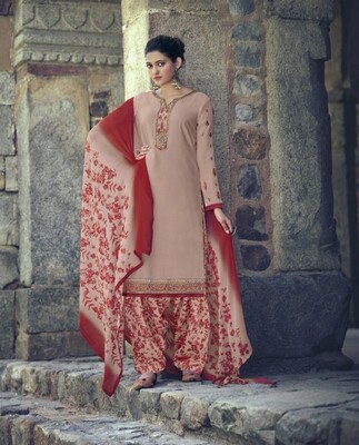 Punjabi Suit With Embroidered Royal Crepe In Light Pink