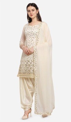 Party Wear White Color Embroidery With Mirror Foil Work Patiyala Suit