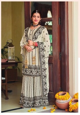 Karwachauth Special Dress With Heavy Embroidered Chinon In Black White