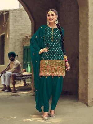 Designer Green Embroidery With Sequence Work Patiyala Suit
