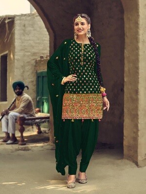 Dark Green Festive Wear Embroidery Patiyala Suit