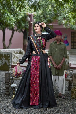 Resham Embroidered Soft Cotton Chaniya Choli In Black
