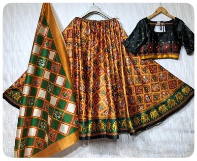 Demanding Festive Wear Darjeeling Silk And Digital Print Lehenga Choli