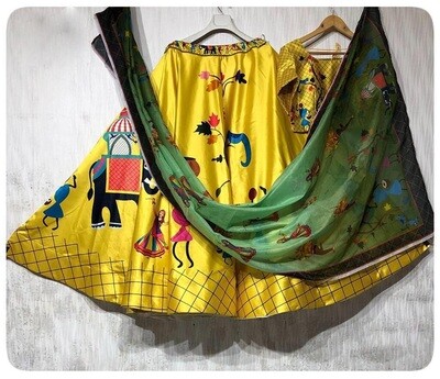 Heavy Silk Designer Digital Print Yellow Color Lehenga Choli