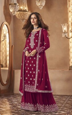 Gorgeous Embroidered Sharara Suit In Rani Pink