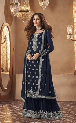Sayuri Present Heavy Faux Georgette Embroidered Sharara Suit