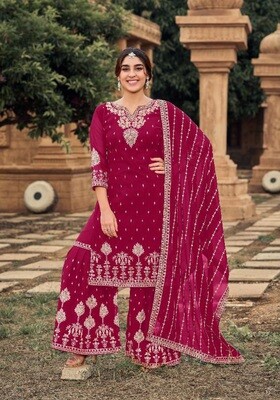 Gorgeous Rani Pink Sharara Suit With Sequins Embroidery Work Heavy Faux Georgette