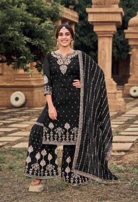 Black Sharara Suit With Sequins Embroidery Work Heavy Faux Georgette