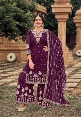 Heavy Faux Georgette Sequins Embroidery Work Sharara Suit In Purple