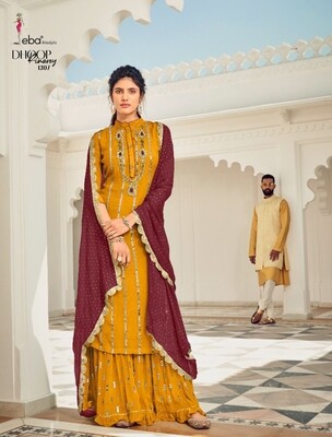 Sharara Suit With Beautiful Embroidered In Mustard Yellow