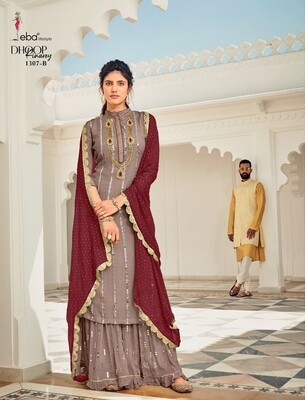 Sharara Suit With Beautiful Embroidered In Grey