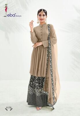 Festive Wear Sharara Suit With Chinon Diamond Embroidered In Light Brown