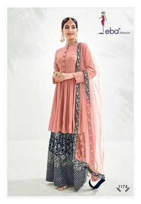 Festive Wear Sharara Suit With Chinon Diamond Embroidered In Peach