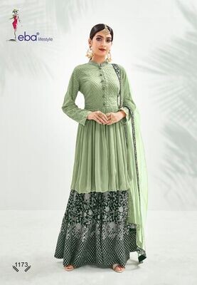 Festive Wear Sharara Suit With Chinon Diamond Embroidered In Green