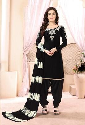 Flattering Black Color Georgette Satin Patiyala Suit
