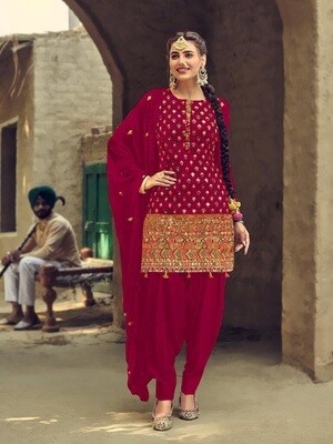 Glossy Pink  Designer Embroidery With Sequence Work Patiyala Suit