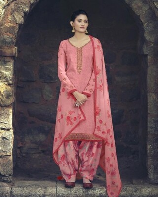 Punjabi Suit With Embroidered Royal Crepe In Pink