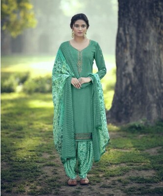 Punjabi Suit With Embroidered Royal Crepe In Turquoise Blue