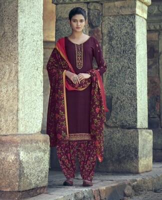 Punjabi Suit With Embroidered Royal Crepe In Dark Purple