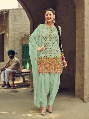 Green Heavy Embroidery With Sequence Work Patiyala Suit