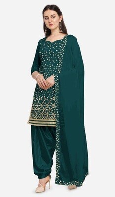 Latest Embroidery With Mirror Foil Work  Green Patiyala Suit