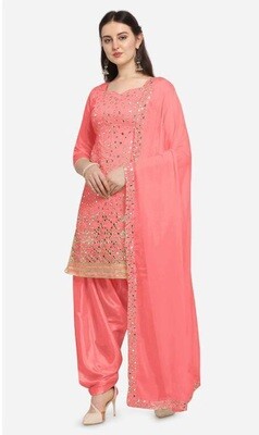 Peach Embroidery With Mirror Foil Work Patiyala Suit