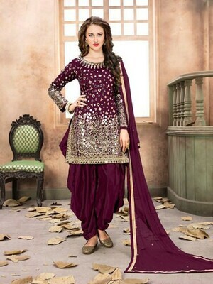 Violet Colour Heavy Mirror Work Patiliya Suit