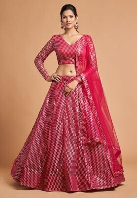 Hot Pink Colour Black Zari With Multiple Sequins Embroidery Work Lehenga Choli