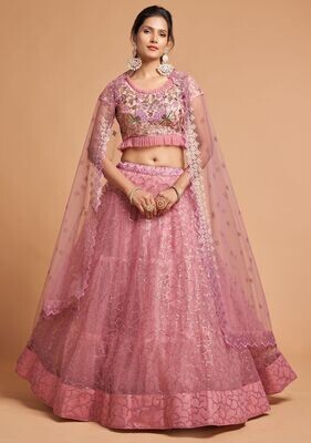 Blush Pink Colour Zari, Badla, Dori and Threads Embroidery Work Lehenga Choli