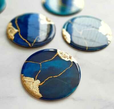 Art Resin Blue & Gold Coasters (set of 4)