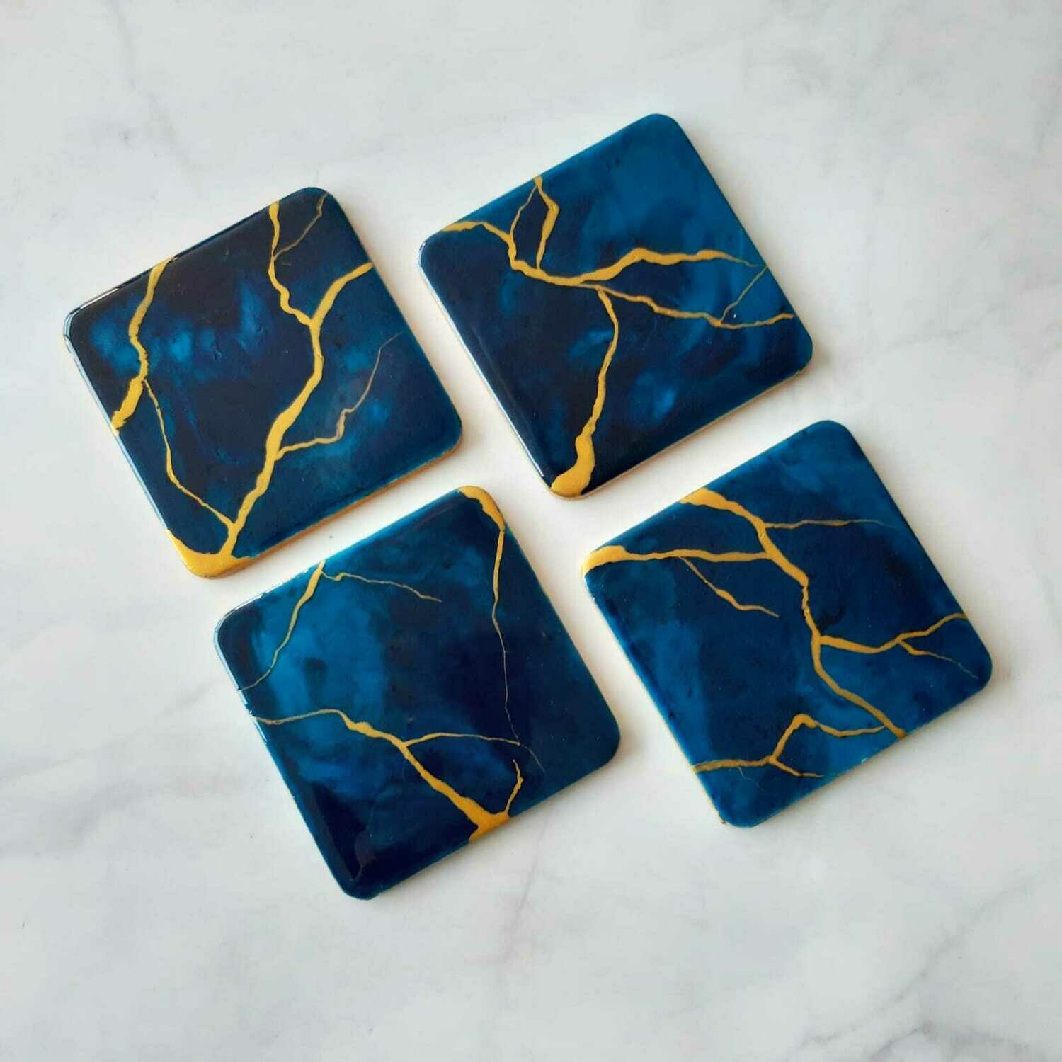 Blue Resin Square Coasters set of 4