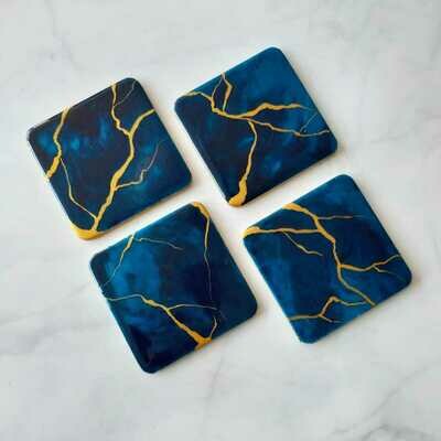 Blue Resin Square Coasters (set of 4)