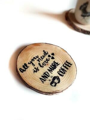 Hand Lettered Wood Slice Coaster (Coffee) set of 2