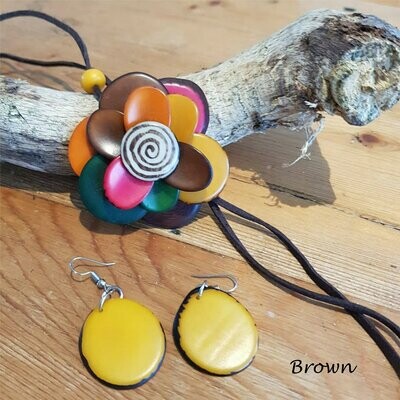 Tagua Nut Flower Necklace & Earrings Set