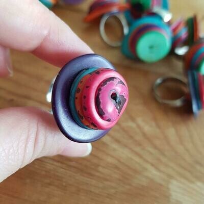 Tagua Button Rainbow Ring (adjustable)