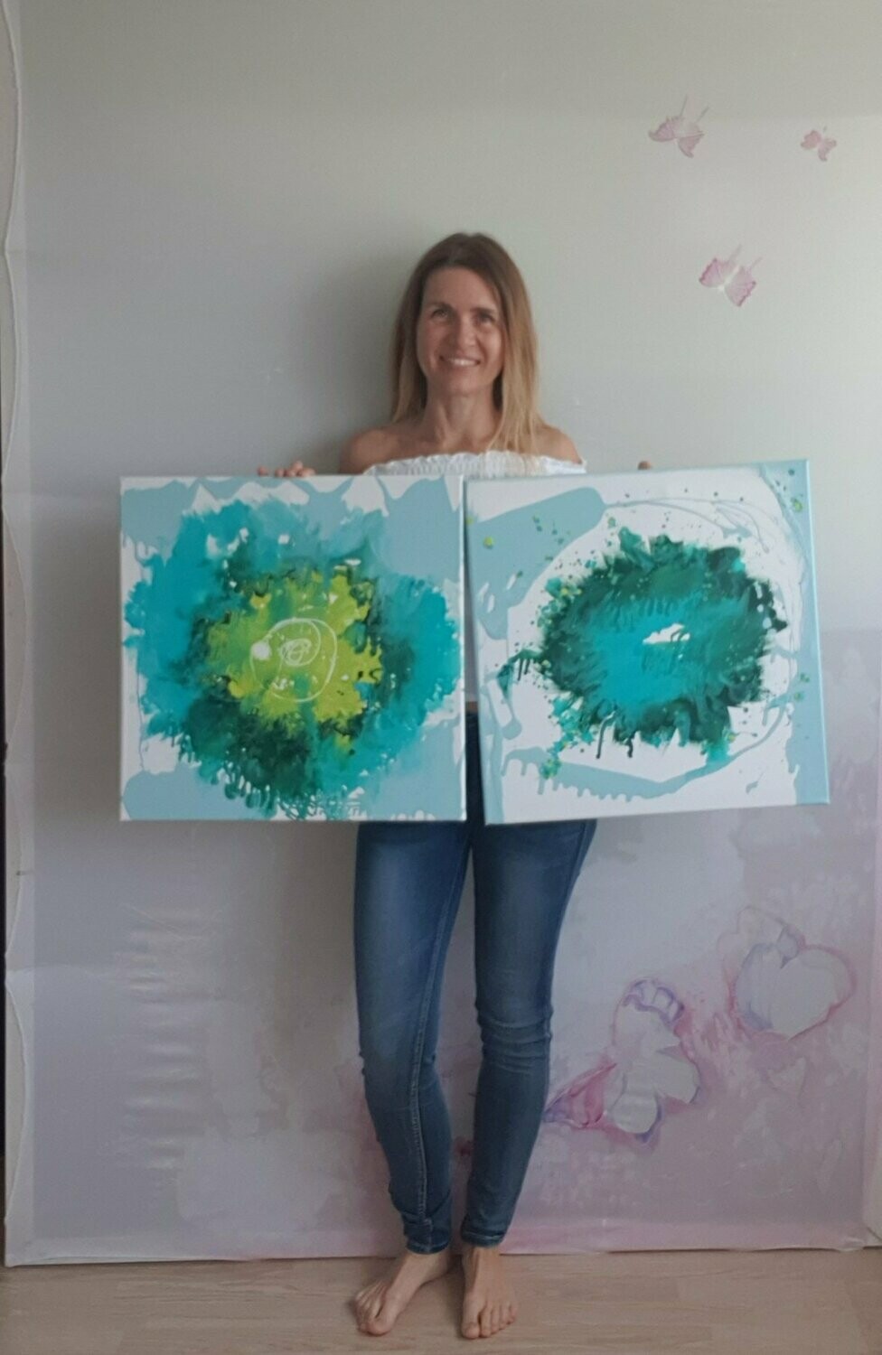 Azure Twins (2 paintings). Mixed Media on Canvas