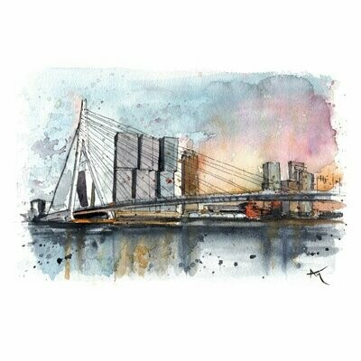 Art Print of Dutch Landmarks (Rotterdam Erasmus Bridge)