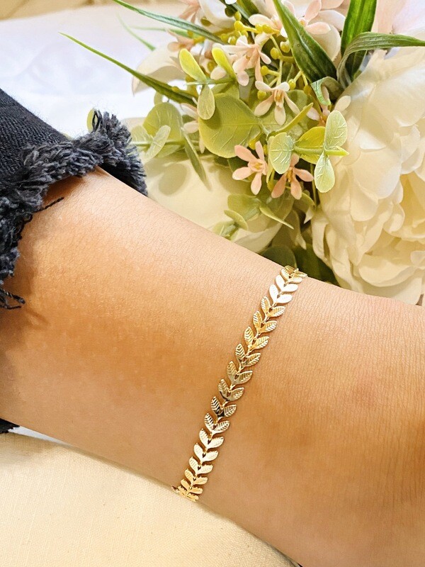 14K Gold Plated Flat Leaf Chain Anklet