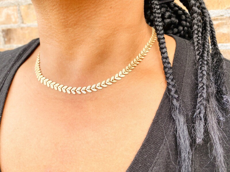 14K Gold Plated Flat Leaf Chain Necklace