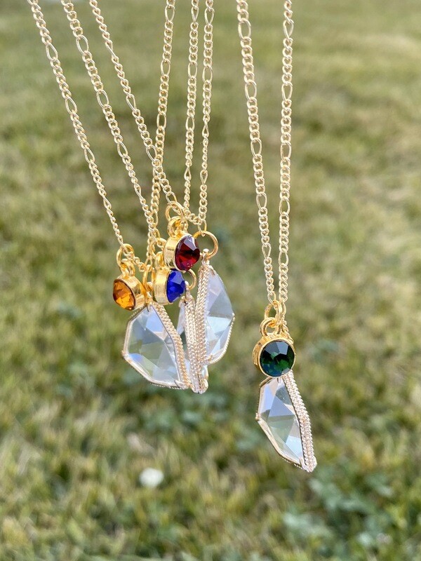 Crystal and Birthstone Dainty Figaro Chain Necklace