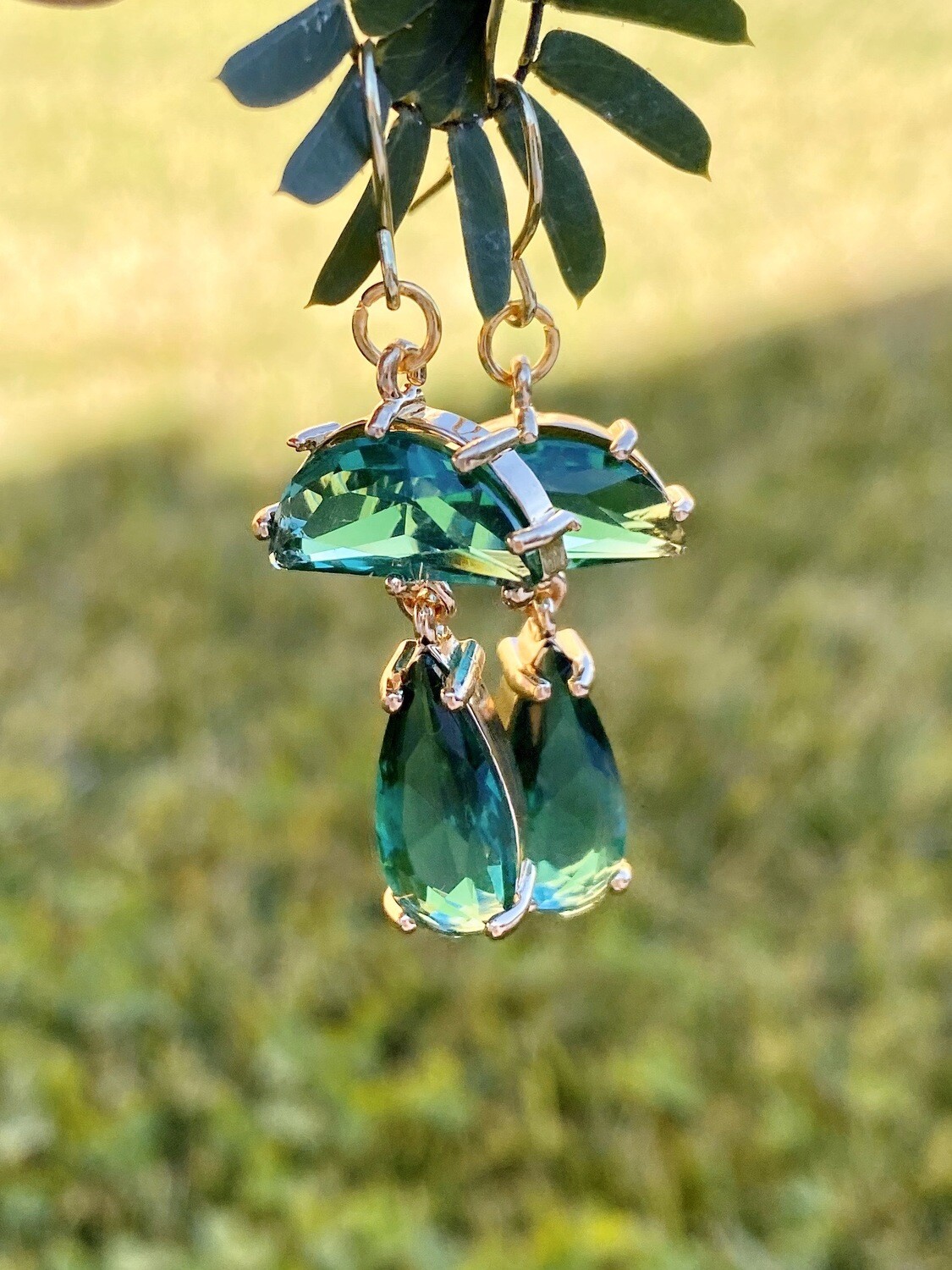 Emerald Crystal Teardrop Pendant Earrings