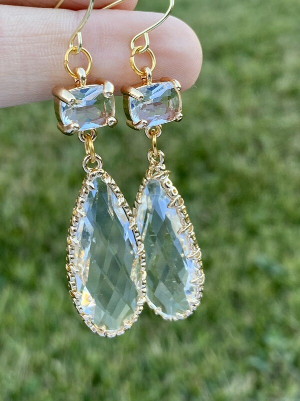Crystal and Gold Teardrop Pendant Earrings
