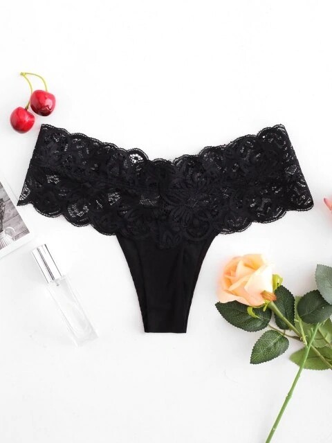 Lace Panel Scalloped Trim Thong