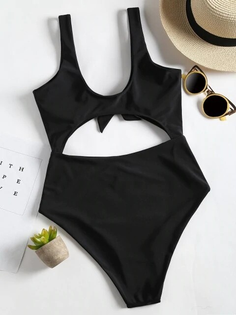 Bow Front Cut Out One Piece Swimsuit