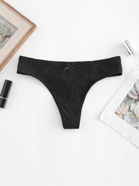 Solid Bowknot Thong Panty